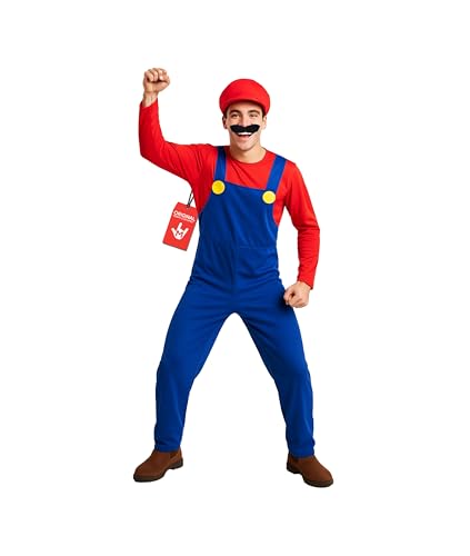 Morph Costume Plombier, Déguisement Plombier Rouge, Deguisement Jeu Video, Costume Super Hero Adulte, Deguisement Halloween Homme, Déguisement Carnaval Adulte XL