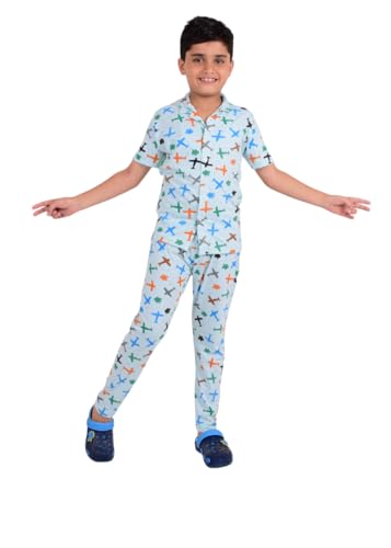 Image of 3BROS Unisex Pure Cotton Short Sleeve Kids Night Dress for Boys & Girls Nightwear /Sleepsuit /Sleepwear /Loungewear Night Suit for Boys and Girls Top and Pyjama Combo Set | JB20HS6031-Parent