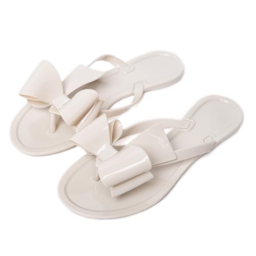 Image of Mtzyoa Women Flip-Flops Flat Sandals Jelly Bow Beach Flat Rivets Rain Cute Dressy Summer Sandals