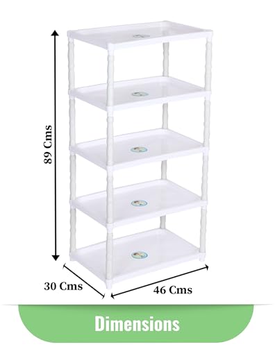 Image of FLIPZON Multipurpose 5-Shelf Plastic Storage Organizer for Clothes, Toys | Portable & Lightweight (White, 5-Tier)