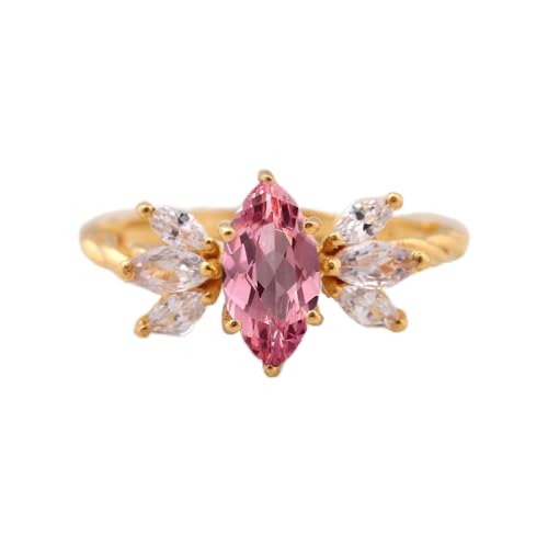 Generic Marquise Cut Pink Sapphire Ring Art Deco Personalized Wedding Jewelry Yellow Gold Plated Bridal Ring Marquise Cut CZ Diamond Cluster Ring Gift for Her BY SHUBHKRISHNAJEWELS