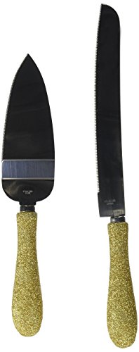 Fashioncraft Golden Elegance Collection Cake Server and Knife Set, One Size, Yellow