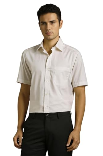 Image of Louis Philippe Men's Regular Fit Easy to Iron Everyday wear Premium Cotton Half Sleeve Solid Formal Shirt