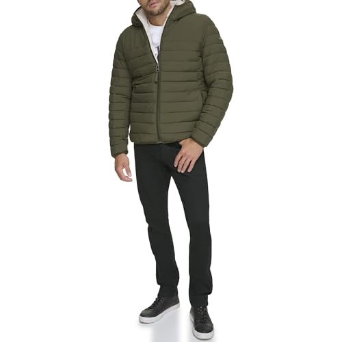 Image of Calvin Klein mens Lightweight Packable Down Jacket With Sherpa Lining