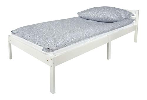 Leomark Cama infantil de madeira e elegante - Classic White - com colchão de espuma para crianças, adultos, cor branca, espaço para dormir: 200 / 90 cm