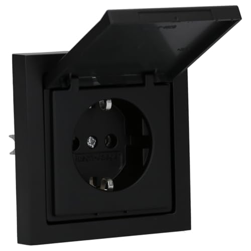 Busch-Jaeger future linear Komplett-Set: 20 EUK-885 SCHUKO Steckdosen-Einsatz mit Klappdeckel + 1721-885K Abdeckrahmen 1-fach Future Linear schwarz matt