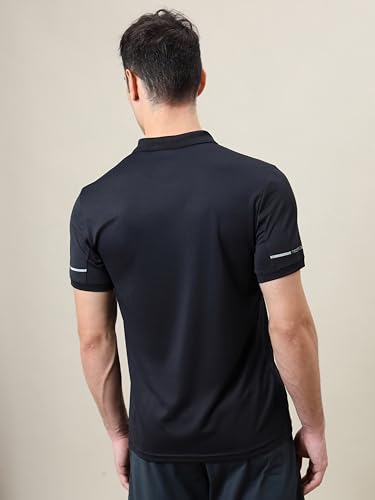 Image of TECHNOSPORT Men's Solid Slim Fit Polo Collar T-Shirt TECHNOCOOL+ Half Sleeve Button Polyester for Gym Running Workout UPF50+ Anti Odour