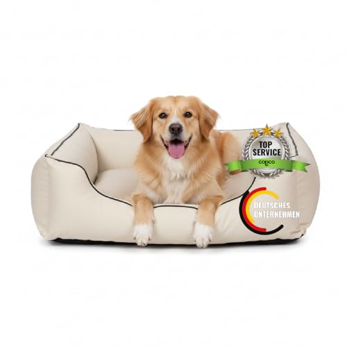 CopcoPet Hundebett kleine Hunde – Waschbares Hundekissen 【Wendebett】 Hundekorb aus Kunstleder - Formstabiles Hundesofa - Hundekörbchen mit erhöhten Rand, Dog Bed Beige 80 x 60 cm