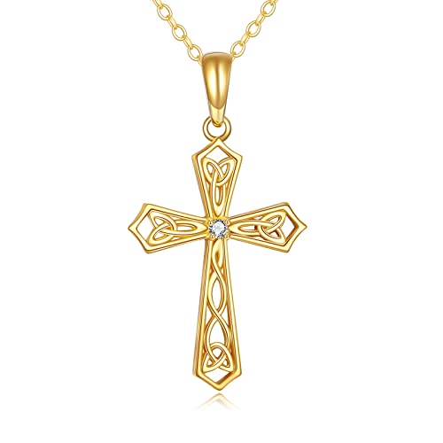 DOVRAN 14k Yellow Gold Celtic Knot Cross Necklace Pendant Religious Fine Jewelry For Women Anniversary Birthday Gifts For Her