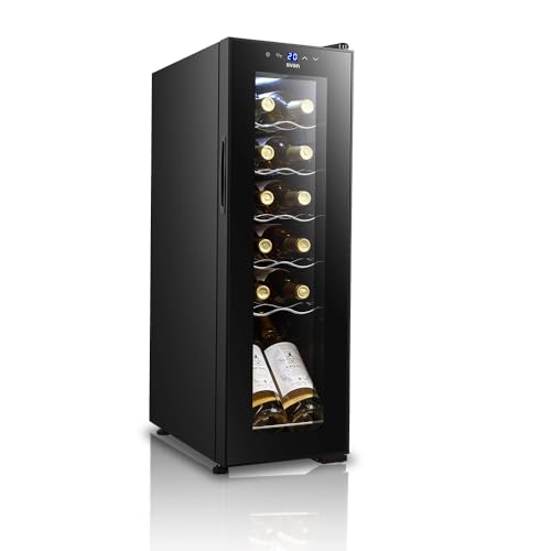 SVAN Vinoteca 12 Botellas Negro SVN1200S. 65W, Display LED táctil, Pantalla Digital Exterior, 7 Rejillas Metálicas, Clase de Eficiencia Enérgetica G