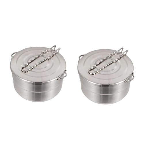 Poele camping inox pliable avec réchaud et pot bento argenté