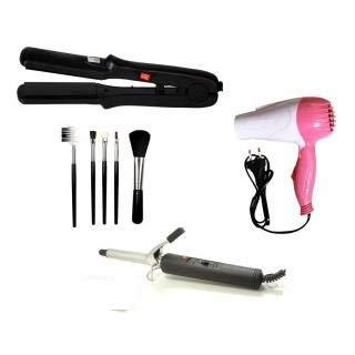 Ias Combo Of 1000W Hair Dryer, 471B Hair Curler, 522 Hair Straightener, 5Pc Makeup Brush