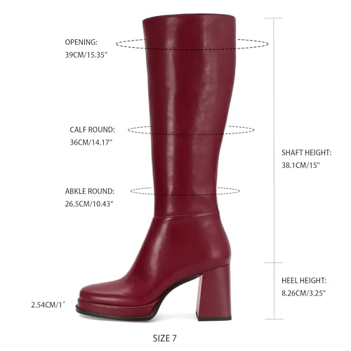 Platform Knee High Boots for Women Leather Square Toe Chunky Heel Stacked Gogo Boots2