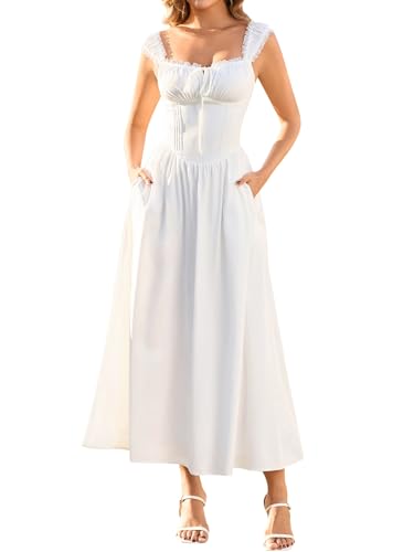 KUTUMAI Lace Corset Midi Dress Tie Flowy Summer Spring Wedding