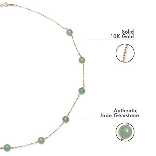 Belacqua Natural Green Jade Station Necklace in 10K Yellow Gold, Size-6mm, 18" Dianty Chain, Real Pearl Jewelry for Women, Gift Box Included3