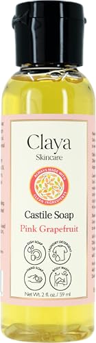 Image of Claya Pink Grapefruit Liquid Castile Soap - Organic Ingredients, Biodegradable, Gentle for Sensitive Skin and Versatile Use (Travel Size 2 fl oz)