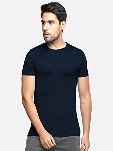 Image of BULLMER Solid Cotton Blended Half Sleeve Round Neck Tshirt for Men
