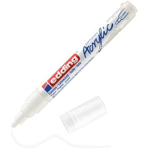 edding 5100 Acrylmarker medium - weiß - 1 Acrylstift wasserfest - mittlere Rundspitze 2-3 mm - Acryl Farben zum Malen auf Leinwand, Malpapier und Holz - Acrylstifte für Steine Cover