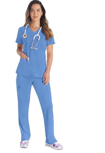 Dickies EDS Essentials Scrubs, V-Neck Womens Tops with Four-Way Stretch and Moisture Wicking DK615, XS, Ciel - image 7
