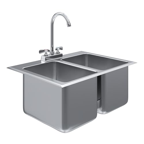 Image of Stainless Steel 2 Compartment Drop-In Sink Bowl 10 in. x 14 in. x 10 in. With Faucet