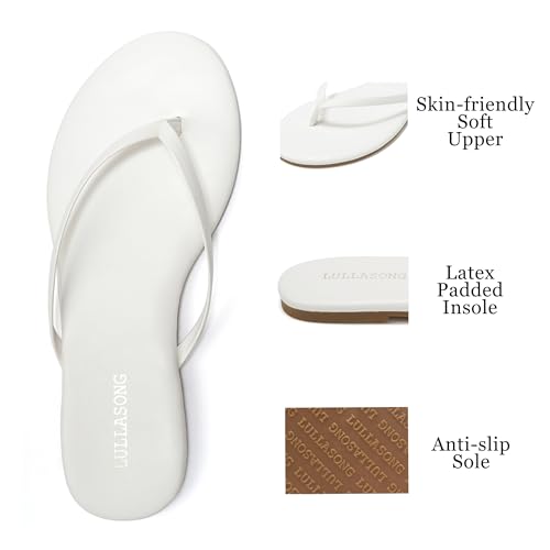 Image of LULLASONG Flip Flops For Women Comfortable Round Toe Beach Sandals Thong Strap Slides Slip On Dressy Flats Sandals For Women