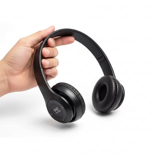 Tazky Wireless Bluetooth Headphones, Over-Ear Headset with Extra Bass, Bluetooth 5.0, Built-in Mic for Gym, Running, Travel, Music, Gaming, SD Card Support, AUX Compatible, (Black)