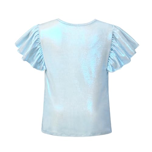 Image of Mirawise Girls Shirts Metallic Tops Clothes Tshirt Ruffle Short Sleeve Tee Size 6-14