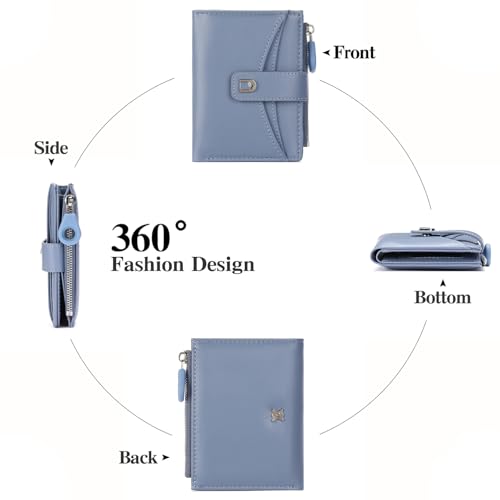 Image of Small Wallets for Women Vegan Leather Bifold Card Holder with Zipper Pocket