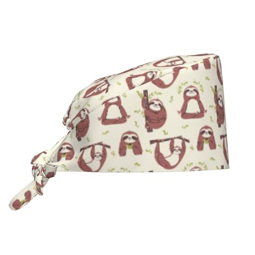 The Sloth on The Tree Scrub Caps with Sweatband Adjustable Working Cap Surgical Headgear for Women Men