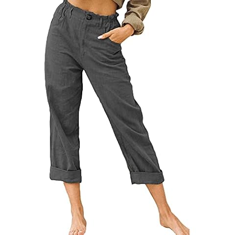 Qixiu Straight Leg Dress Pants for Women Business Casual Casual Pants Back Womens Cotton Trousers Pants Drawstring Elastic Waist Linen Pants Women Pants Sets Outfits Casual Fall Dark Gray Cover