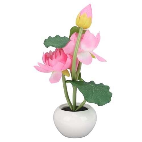 Naroote Lampe de Table à Fleurs LED, Vase en Céramique avec 3 Fleurs, Veilleuse à Lumière Blanche avec Utilisation dans Le Salon, Idéale pour la Décoration du Bureau