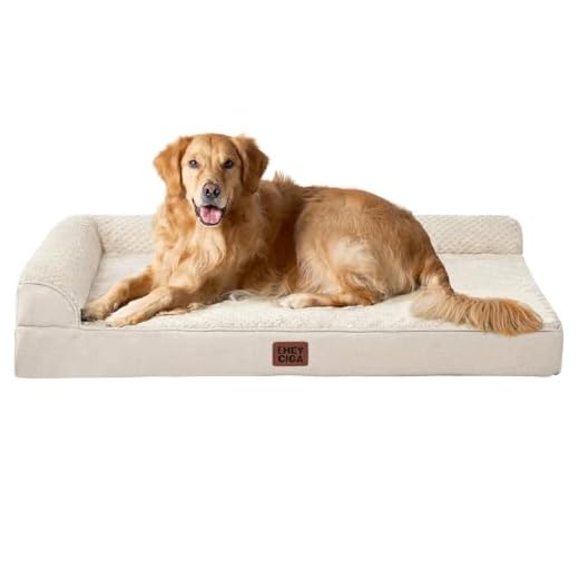 EHEYCIGA Memory Foam Orthopedic XL Dog Bed, Washable Dog Bed with Waterproof Lining Removable Cover, Extra Large Dog Bed Sofa with Nonskid Bottom Xlarge Pet Couch Bed, 44x32 Inches, Beige