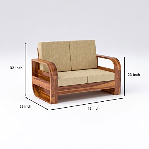 Image of Douceur Furnitures Solid Sheesham Wood 2 Seater Sofas | Two Seater Sofa for Living Room, Cafe, Office | (Honey Teak Cushion Beige)