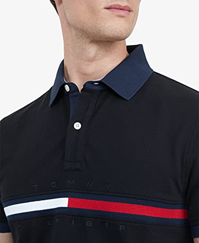 Image of Tommy Hilfiger Men's Short Sleeve Cotton Pique Flag Graphic Polo Shirt in Custom Fit