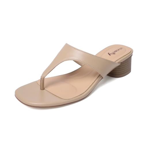 Image of vivianly Women's Suede Low Chunky Block Heel Flip Flops Square Toe Thong Heeled Sandals Casual Slip On Mules for Work Beach Casual Outings