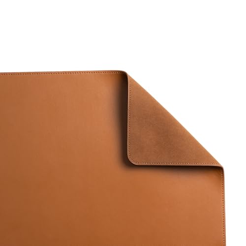 Image of DailyObjects Reversible Desk Matte Sand Premium Vegan Leather Desk Mat|Anti-Skid|Anti-Slip|85 * 45cm|Spread Turf Desk /Laptop Mat for Work from Home /Gaming- Extended Mouse pad and Keyboard Desk-Tan