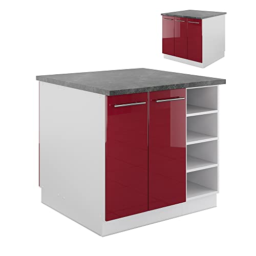 Vicco Îlot de Cuisine Fame-Line, Bordeaux Haute Brillance/Blanc, 90cm sans PT, pour Une Extension Flexible avec d'autres modules de Cuisine