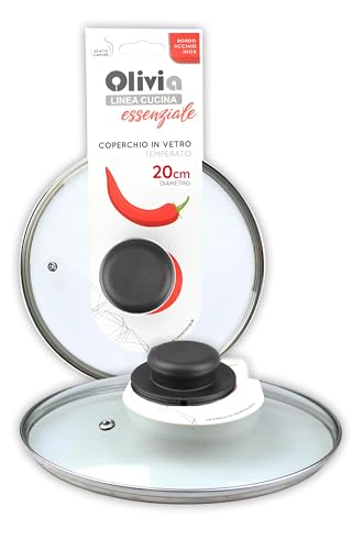 IPEA Coperchio per Padella o Pentola in Vetro Temperato - 16/18 / 20/22 / 24/26 / 28/30 cm - Trasparente Rotondo Universale con Pomello per Pentole e Cucina - Lavabile Lavastoviglie - 20 CM