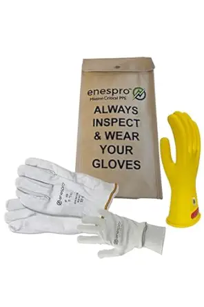National Safety Apparel Class 0 Yellow Rubber Voltage Insulating Glove Premium Kit with FR Knit Glove and Leather Protectors, Max. Use Voltage 1,000V AC/ 1,500V DC (KITGC008YAG)