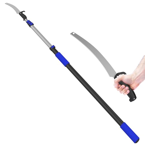 LAANPOLE 36FT Pole Saw, Telescoping Tree Trimmer with 7-30FT Extension Pole, Manual Branches Pruner for Backyard, Blue