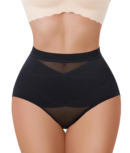 Nebility Braga Faja Reductora Mujer Invisible Tanga Faja Moldeadora de Cintura Media con Doble Panel Cruzado para Uso Diario como Ropa Interior Abdomen Adelgazante Shapewear (Negro, L)