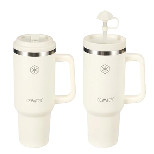 Image of ICEWATER 40 oz Tumbler with 2 Lids (Regular Straw and Flip Straw)