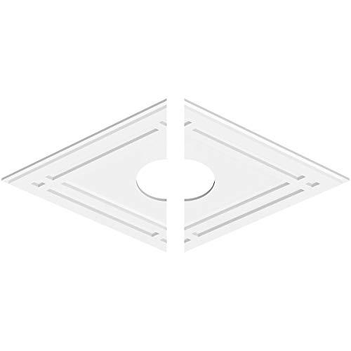 Image of Ekena Millwork CMP38X25DD2-07000 Diamond Architectural Grade PVC Contemporary, Two Piece Urethane Ceiling Medallions 38 inchW x 25 3 /8 inchH x 7 inchID x 13 1 /4 inchC x 1 inchP
