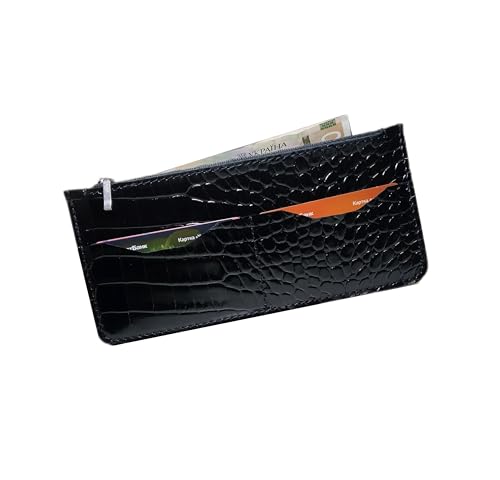 Unique Patent Slim Leather Wallet for women | Crocodile wallet | Gift For Her | Handmade wallet (Black)