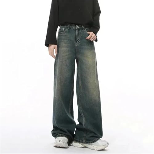 Men's Jeans Worn-Out Washed Straight Loose Denim Pants Wide Leg Loose Solid Color Trousers2