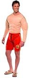Lieferumfang: 1 Smiffys Herren Baywatch Rettungsschwimmer Kostüm, Muskelbrust und Angesetzte Shorts, Beinhaltet nicht: Schuhe, Farbe: Rot, Größe: M