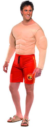 Smiffys Licenciado oficialmente Costume de maître-nageur Baywatch Rouge, avec muscle pectoral et short attaché