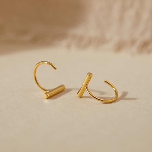 Image of CHIC & ARTSY 925 Sterling Silver Half Hoop Earrings for Women, Small Huggie Hoops Set with Ball Bar Star Moon Cross & Pearl, Lightweight Comfort Fit Everyday & Sleep Earrings