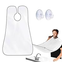 Bart Schürze für Männer mit 2 Saugnäpfen, Rasierumhang für Rasur Haarschnitte, Wasserdichte Non-Stick Barthaare Auffangen Grooming Tuch, Geschenke für Männer (Weiß)
