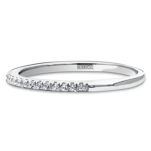 BERRICLE Sterling Silver Wedding Rings Micro Pave Set Round Cut Cubic Zirconia CZ Half Eternity Ring for Women, Rhodium Plated Size 9
